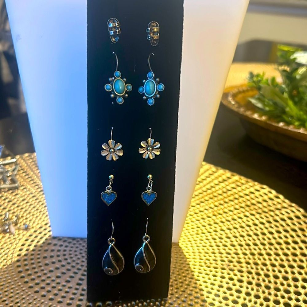 5 silver vintage earrings